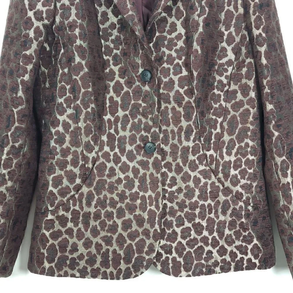 Lafayette 148 Women's Size 8 Raisin Multi Animal Leopard Button Blazer Jacket